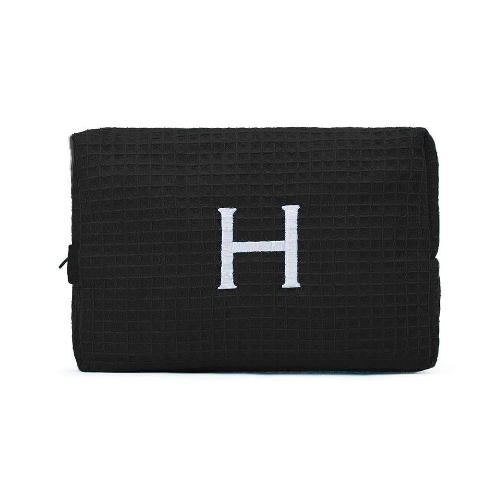 Women's Large Cotton Waffle Makeup Bag - Black
