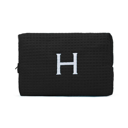 Women's Large Cotton Waffle Makeup Bag - Black