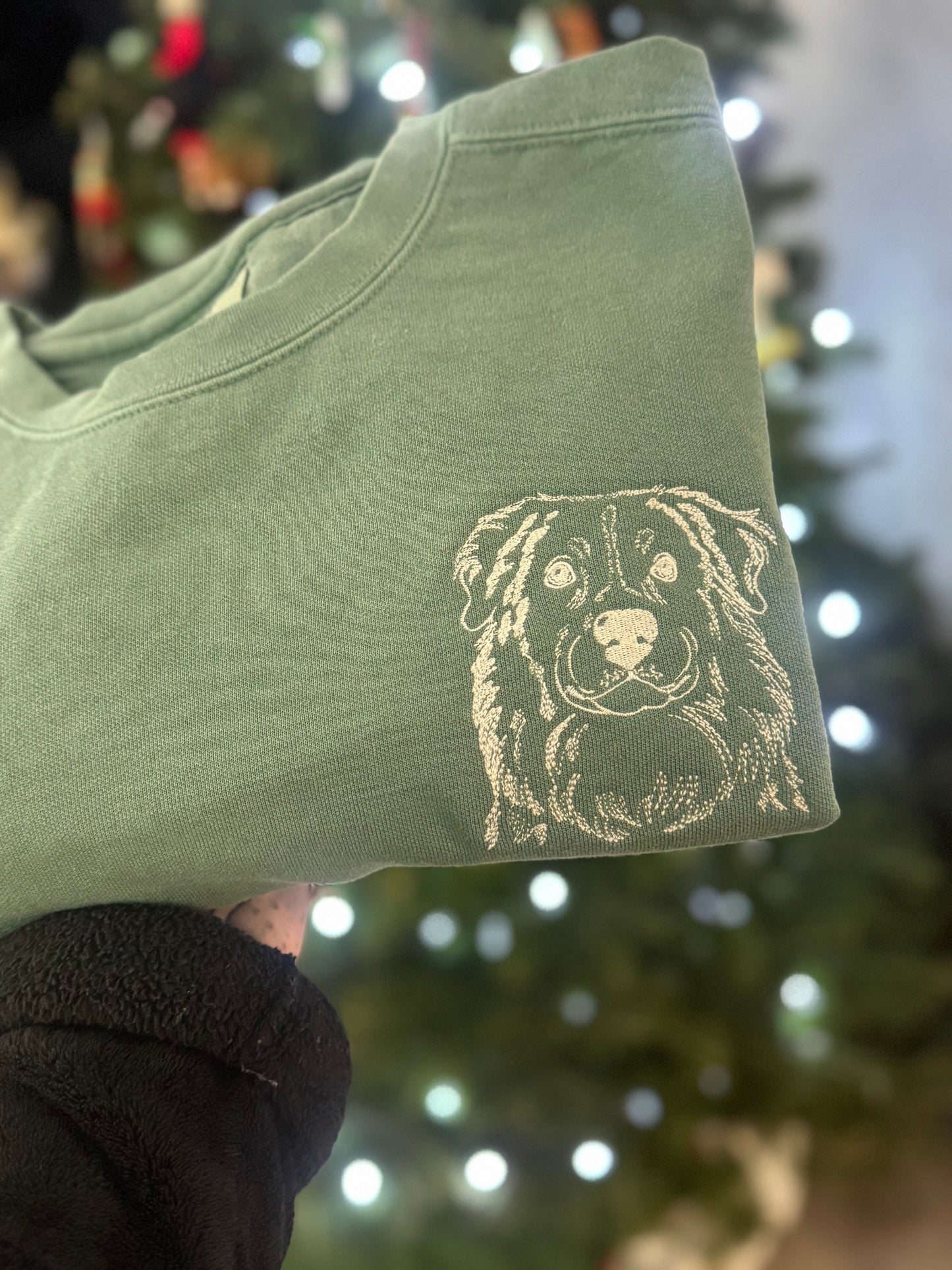 Custom Embroidered Line Art Dog Sweatshirt w/ Personalized Sleeve