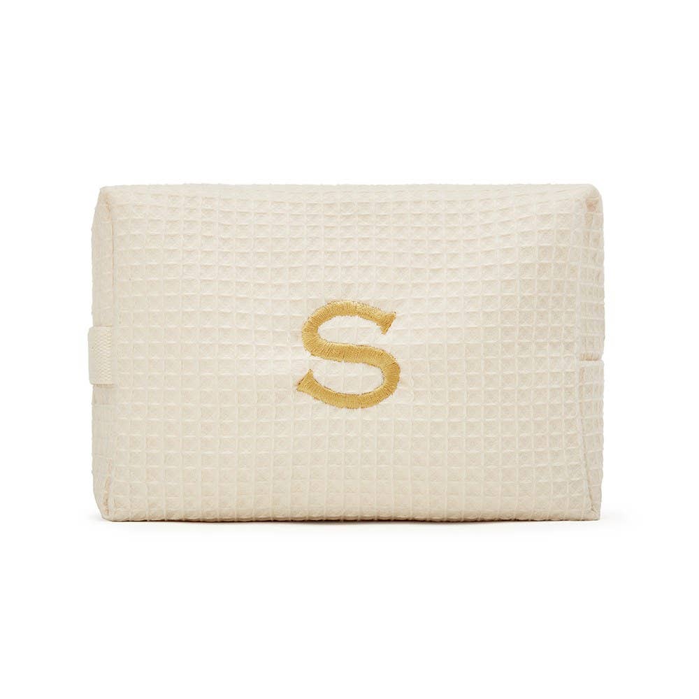 Women's Large Cotton Waffle Makeup Bag- Ivory