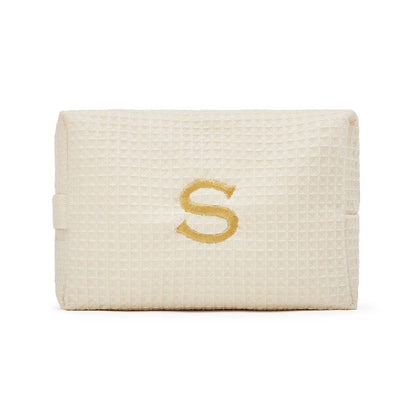 Women's Large Cotton Waffle Makeup Bag- Ivory