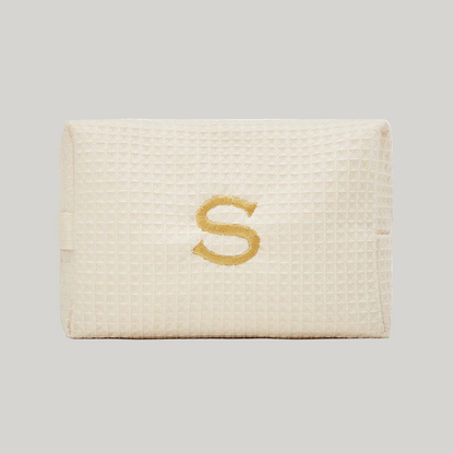 Women's Large Cotton Waffle Makeup Bag- Ivory