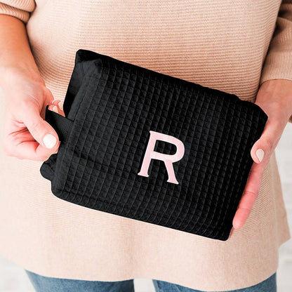 Women's Large Cotton Waffle Makeup Bag - Black