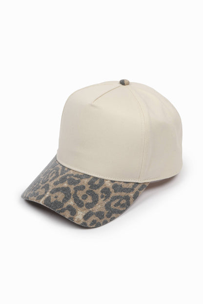 Washed Leopard Print 5 Panel Baseball Hat