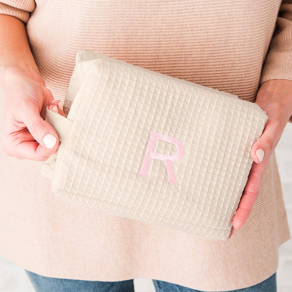 Women's Large Cotton Waffle Makeup Bag- Ivory