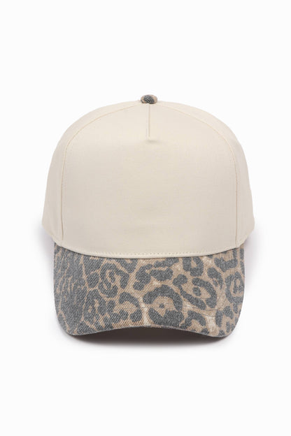 Washed Leopard Print 5 Panel Baseball Hat