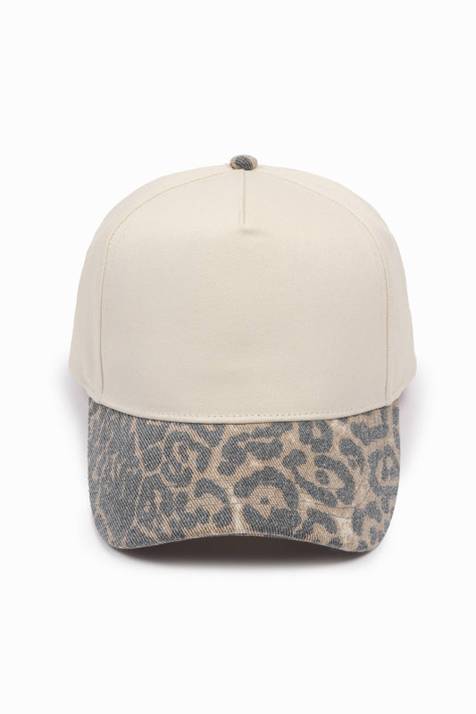 Washed Leopard Print 5 Panel Baseball Hat