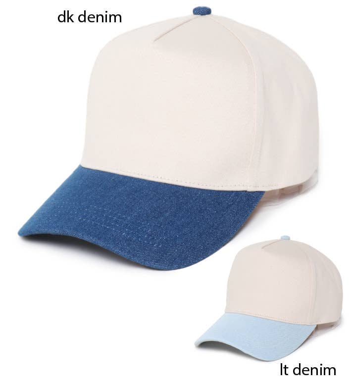 Two Tone Denim 5 Panel Baseball Cap